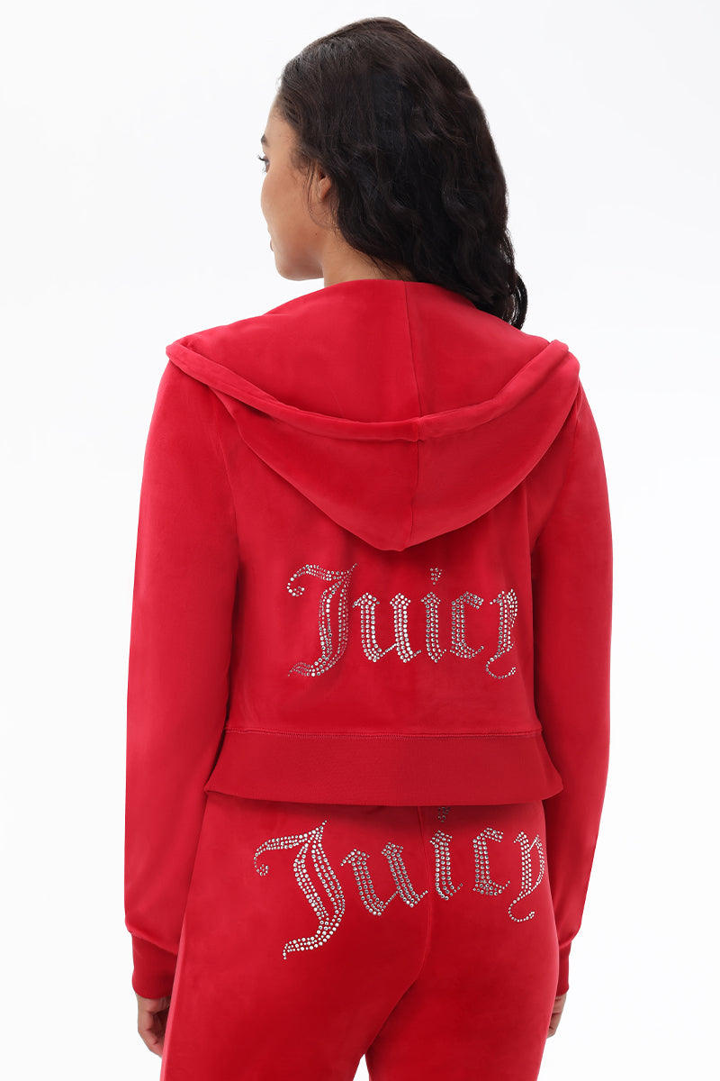 Juicy Couture Women s OG Big Bling Velour Hoodie Coco Red