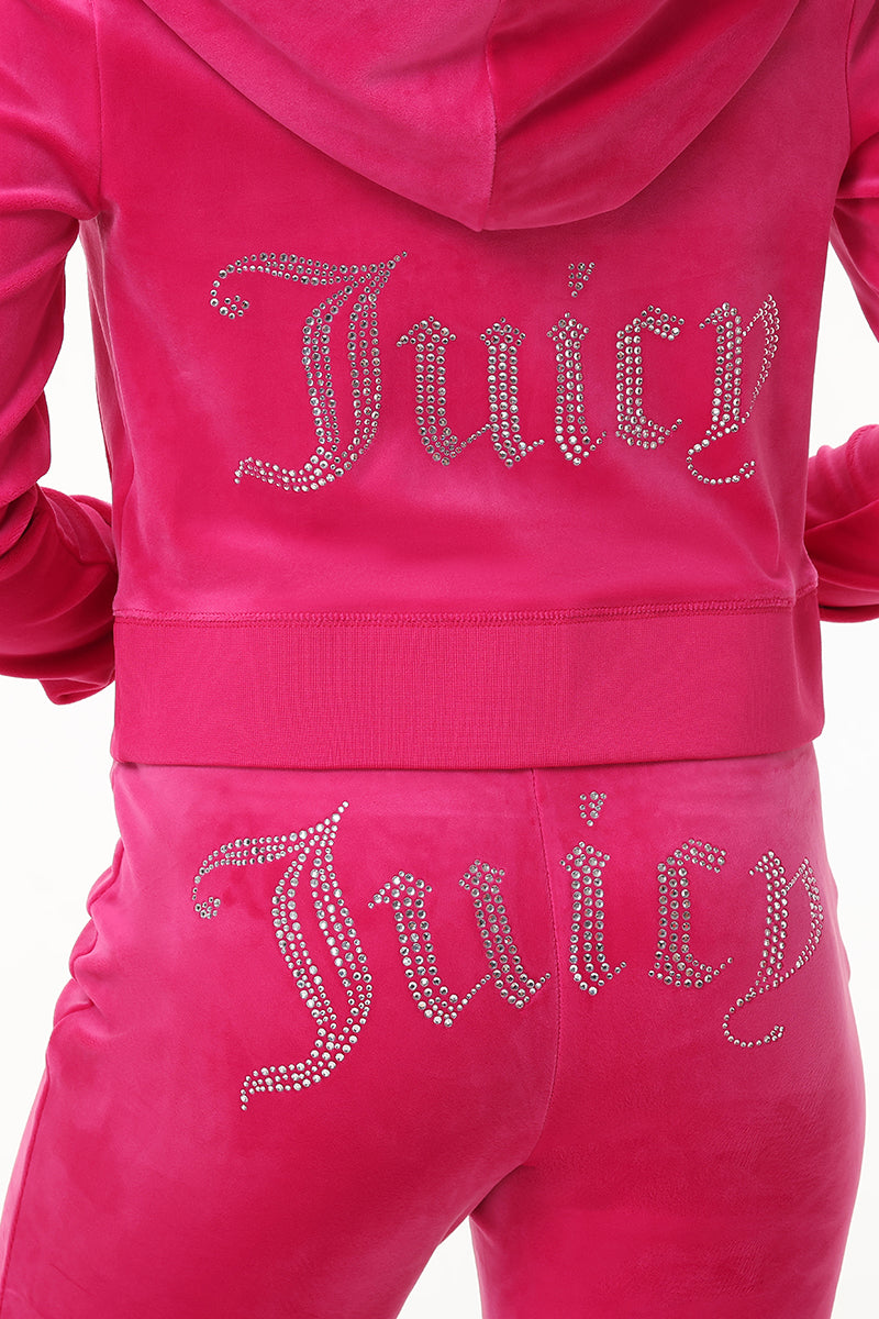Custom Zodiac OG Big Bling Velour Hoodie - Free Love - Juicy Couture