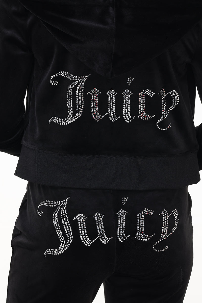 Custom Initial OG Big Bling Velour Hoodie - Juicy Couture