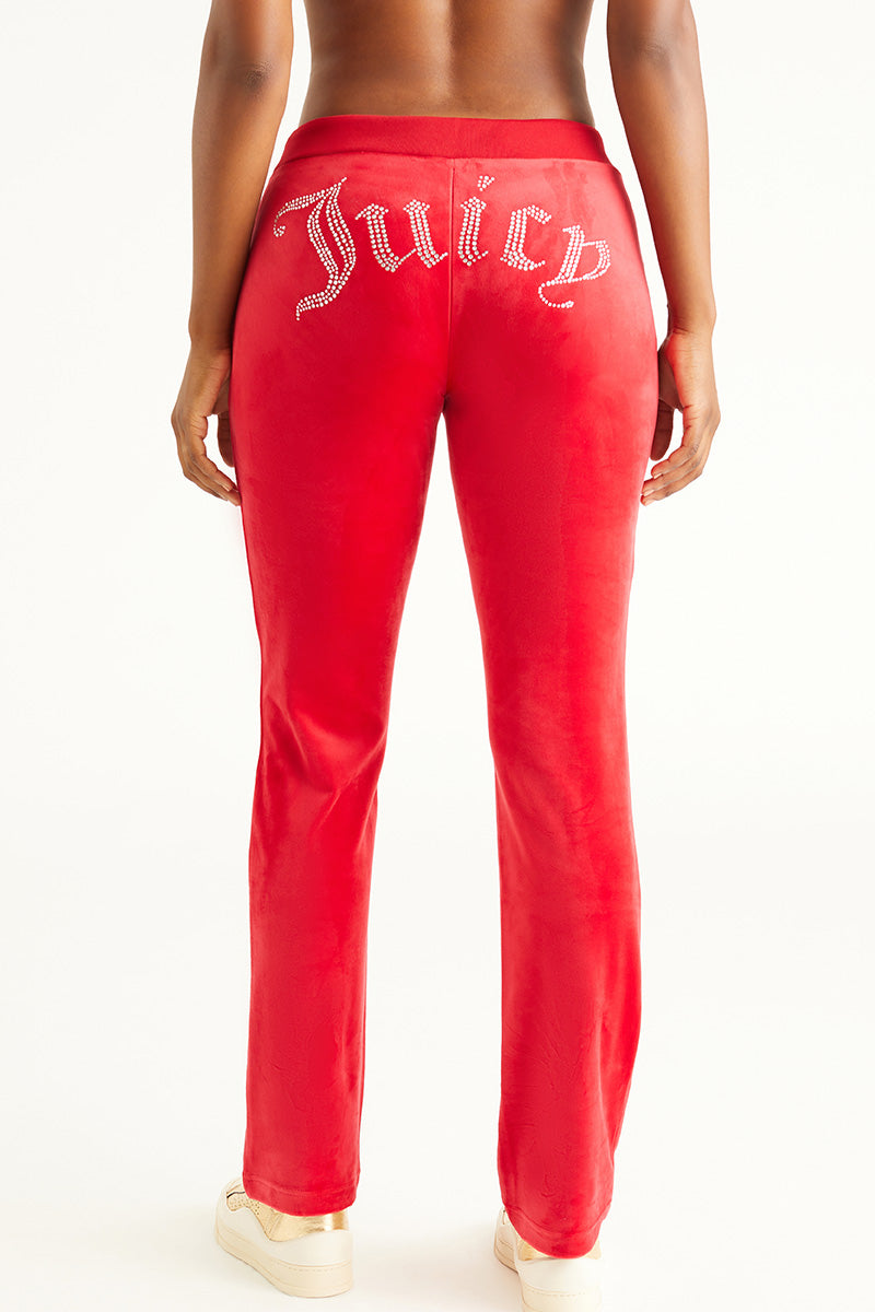 JUICY COUTURE OG Big Bling Velour Track Pants Red
