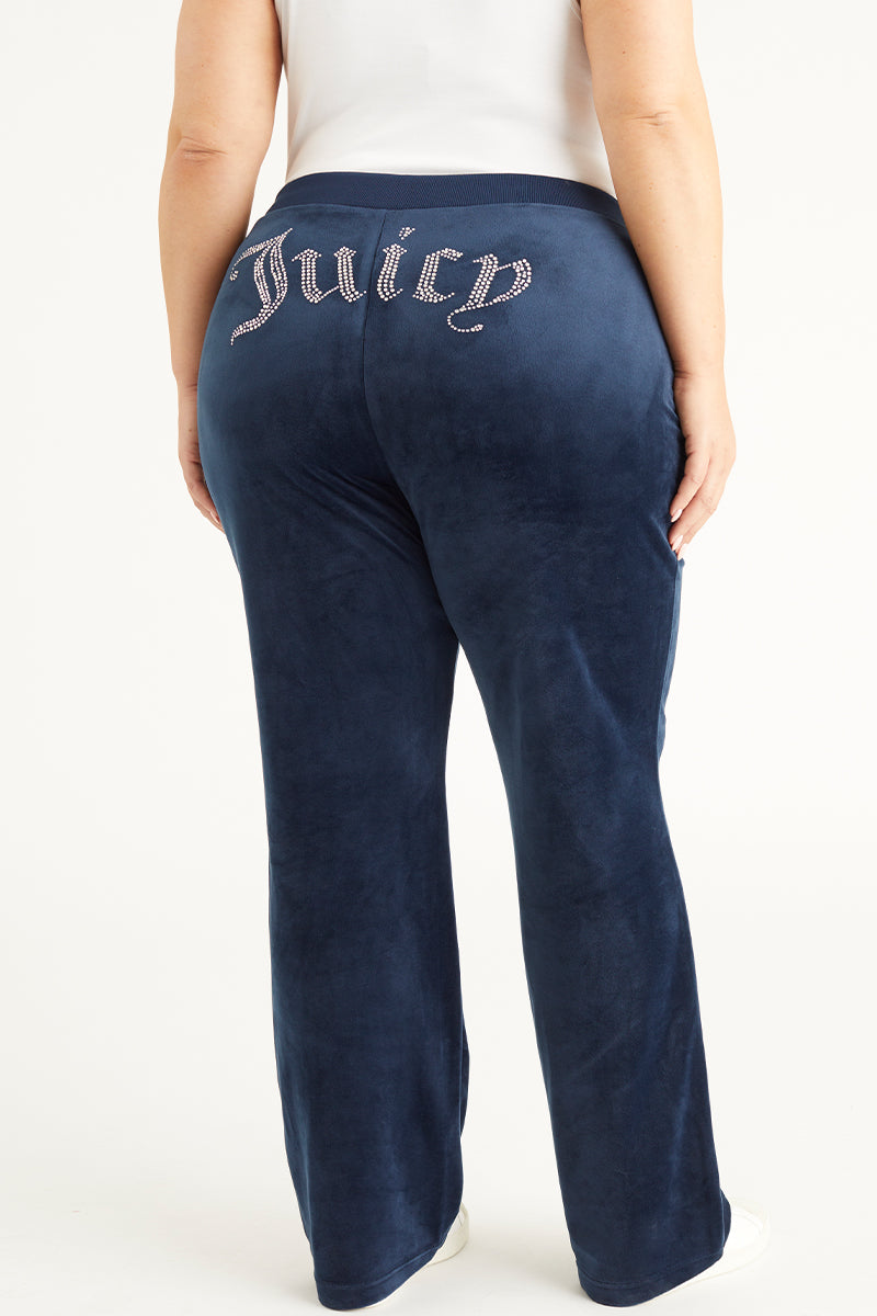 Juicy Couture NAVY Pretty Thing Zuma Velour Track Pants, US Large 