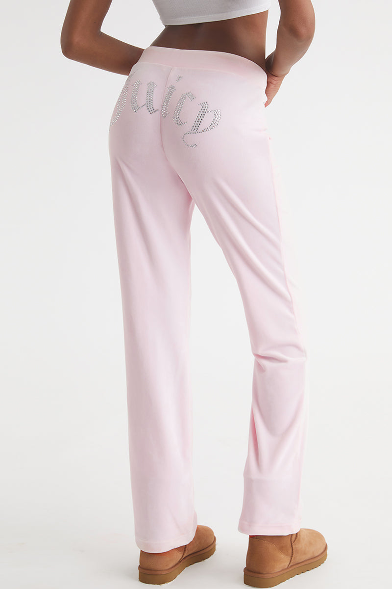 PINK GLO LOW RISE VELOUR SCATTER BEAD FLARED JOGGERS – Juicy Couture UK