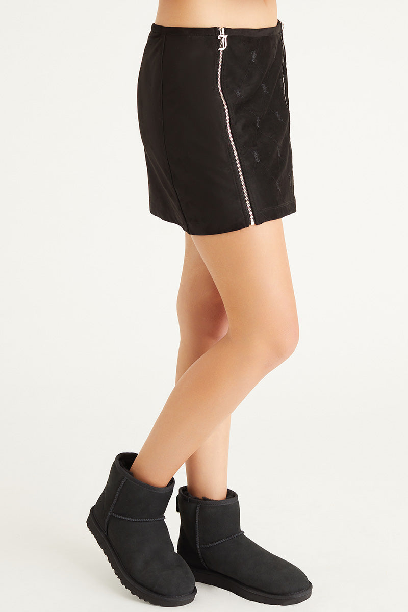 ミニスカート DOUBLE CREPE MINI SKIRT ZIP Fake leather flare mini skirt | EmiriaWiz公式オンラインストア