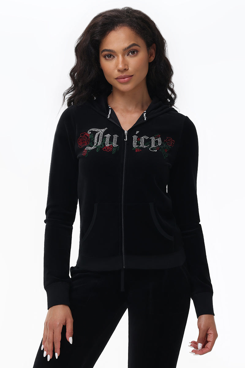 Juicy Couture フード付きルームウェア S Juicy Roses Bling Cotton Velour Hoodie - Juicy Couture