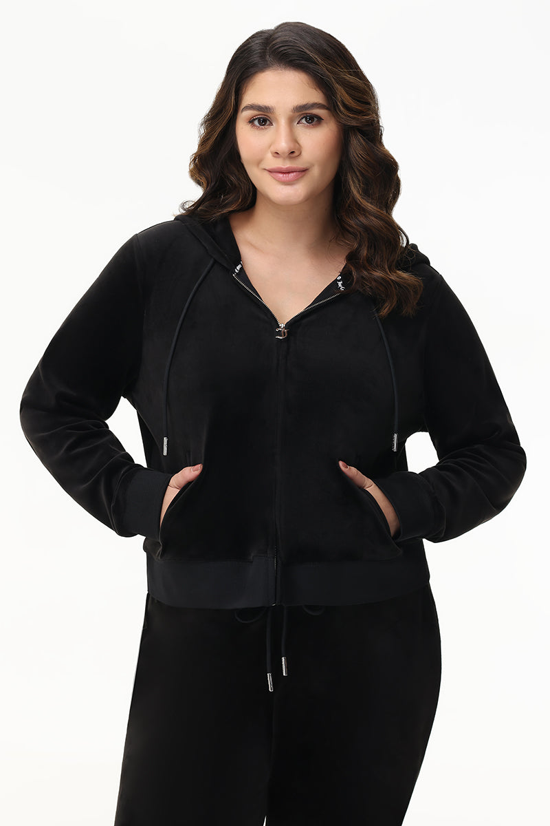 Juicy Couture Longline 2 Way sold Zipper Hoodie Liquorice Black Plus Size 2X