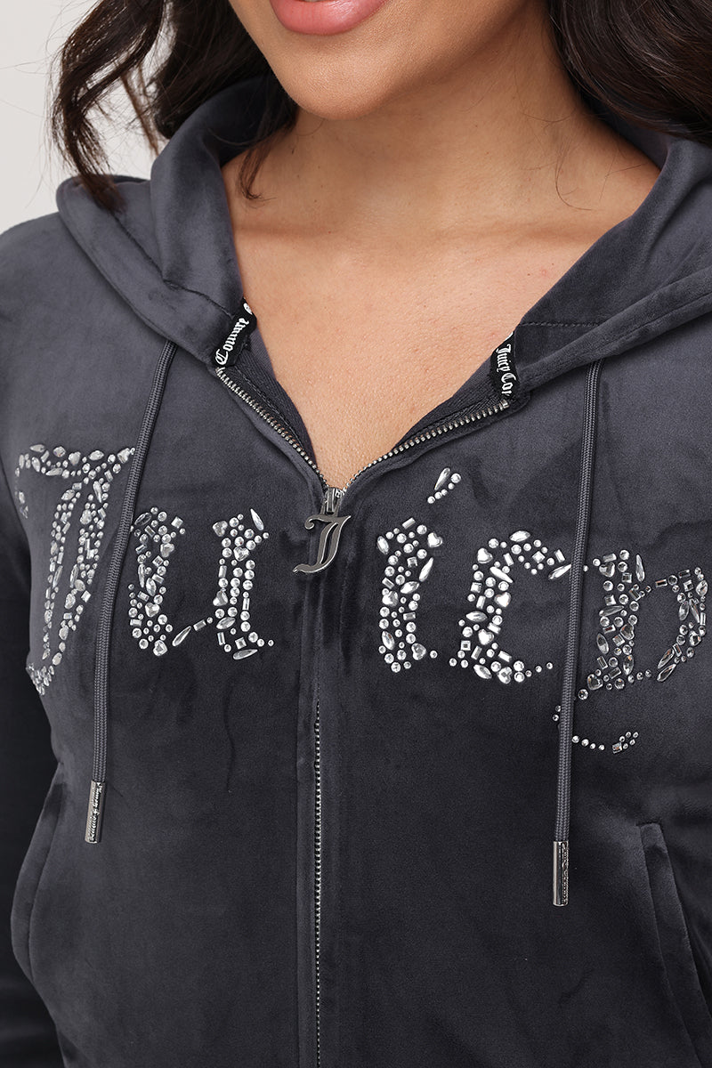 Front Mixed Crystals Velour Hoodie - Juicy Couture