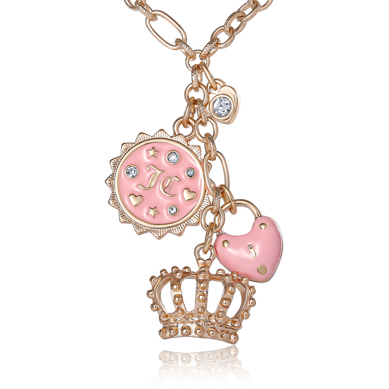 Layered Charm Necklace with Pink Enamel Accents - Juicy Couture