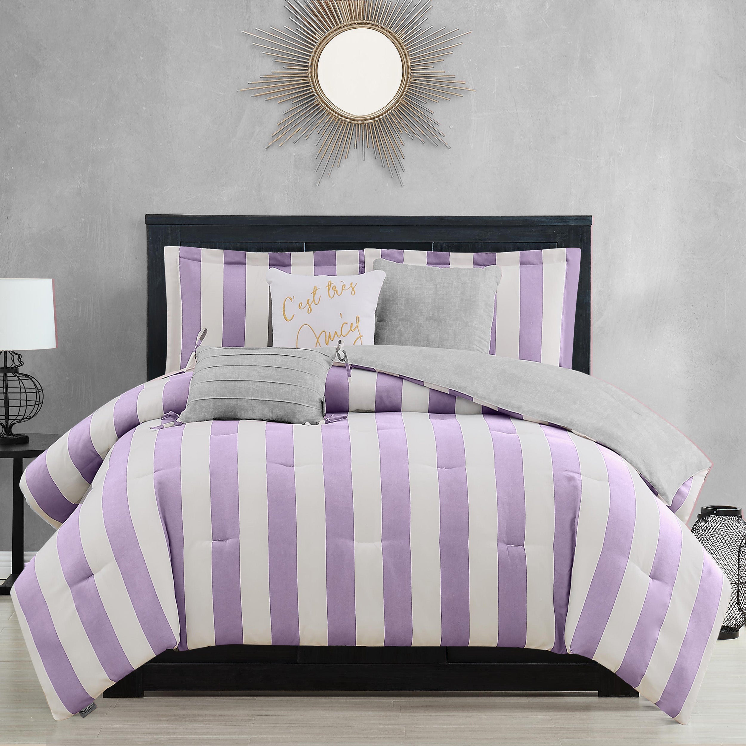 Orders Custom Rugby Striped Duvet Bedding Set-Acai and White-Customize Colors You Want-Daybed-Twin XL-Full/Queen-King-Preppy Home Decor-Size