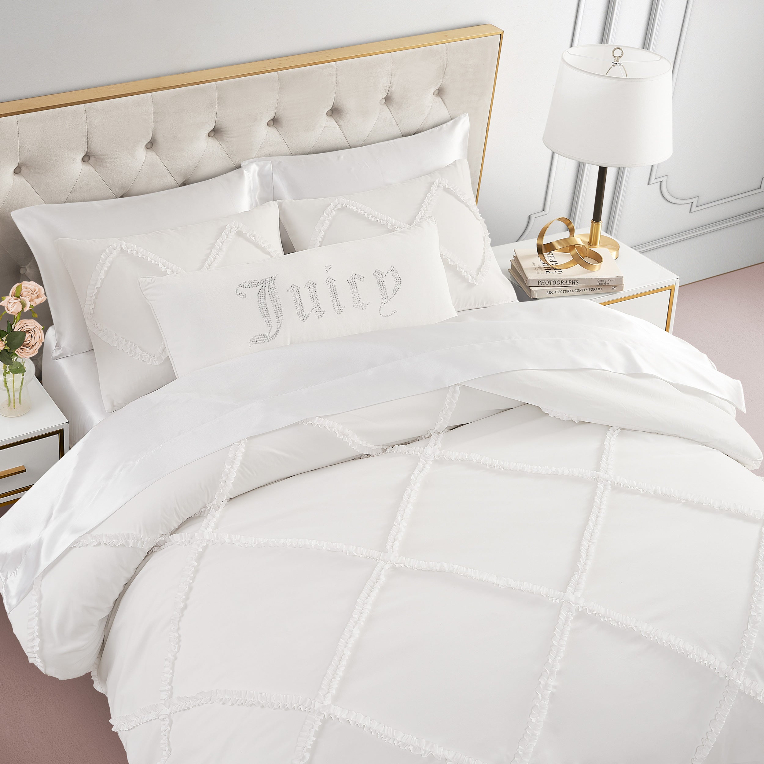 White Diamond store Ruffle Queen Comforter