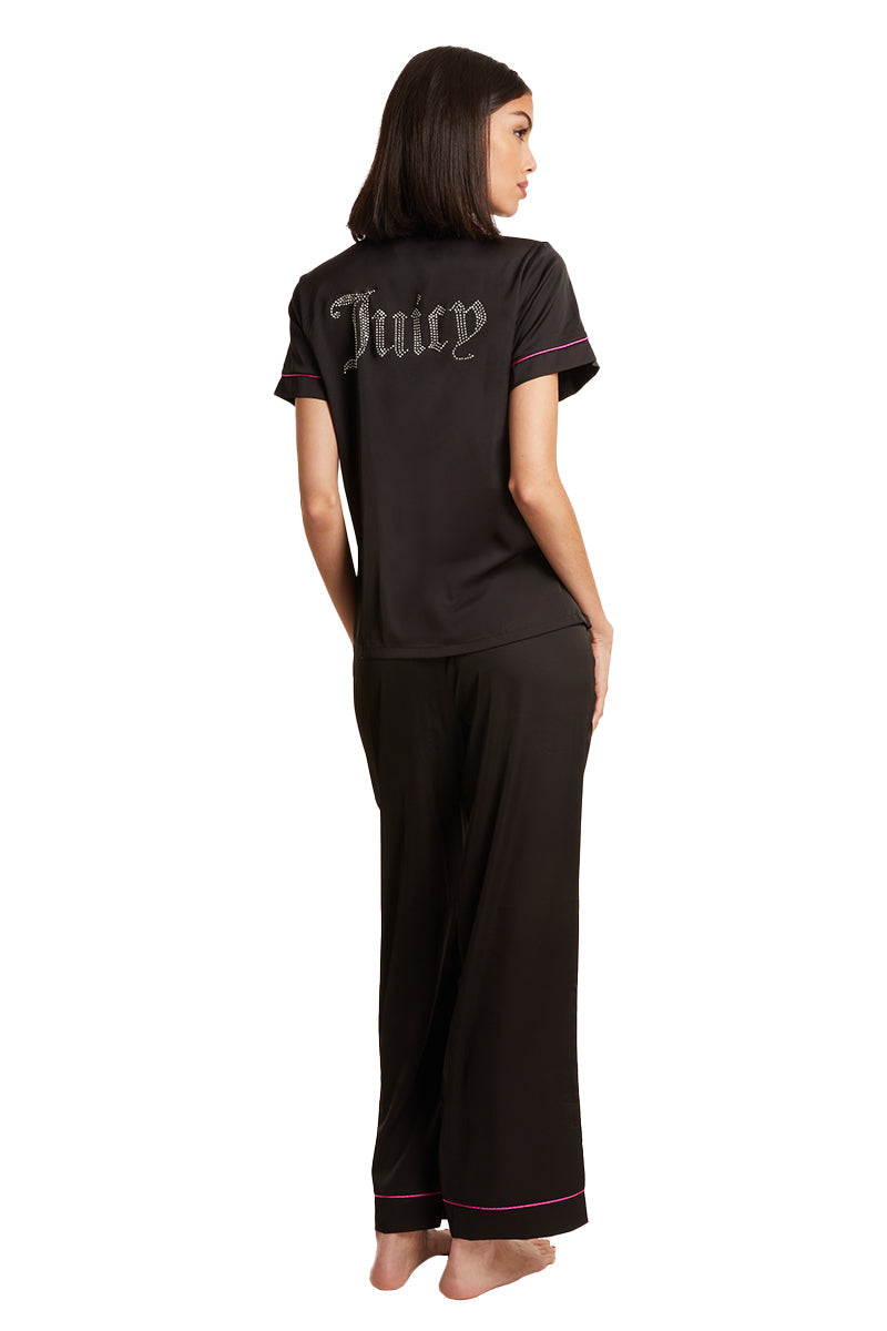 JUICY COUTURE 黒パイル地　セットアップ Short Sleeve Satin Collar PJ Set in Black - Juicy Couture