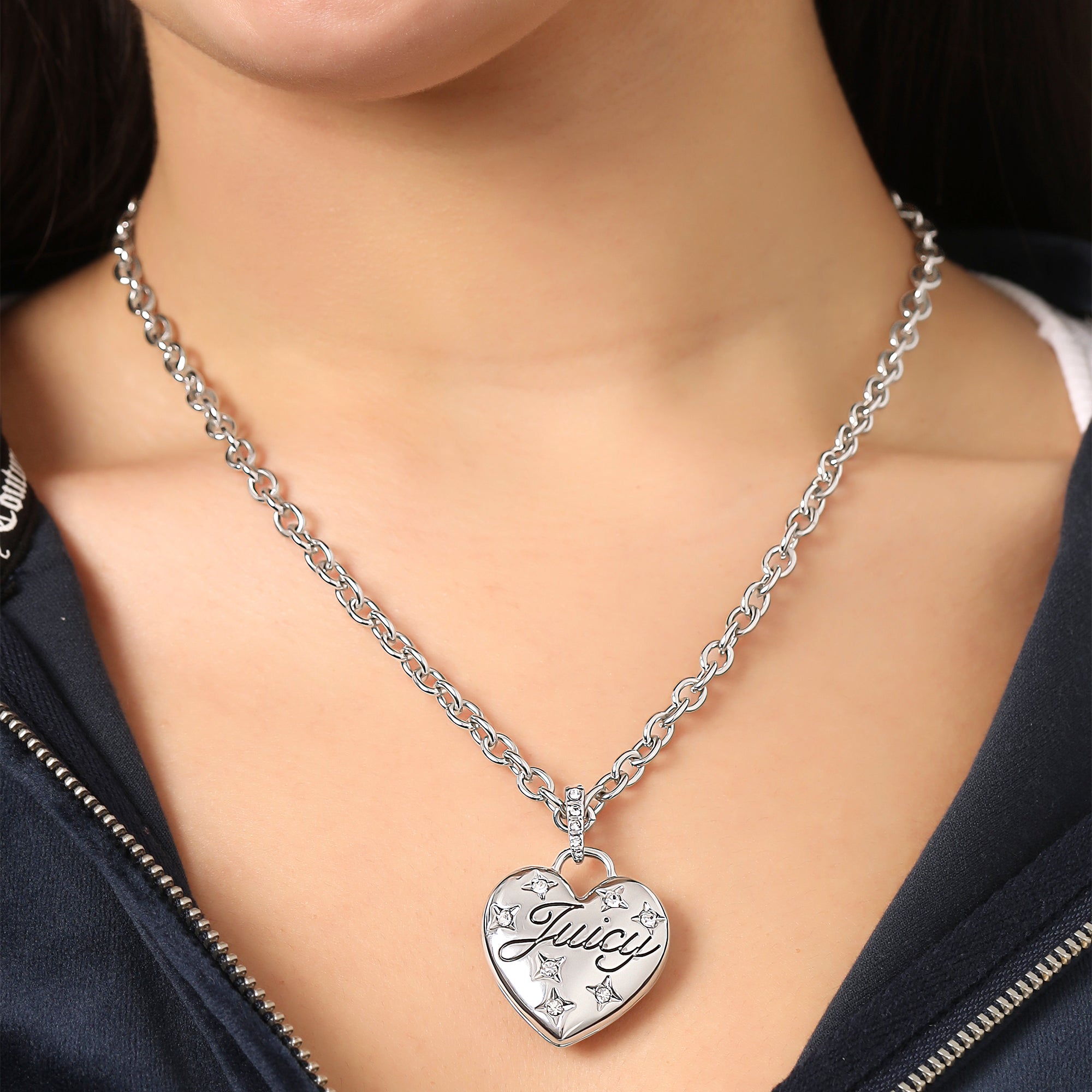 ファッション Pendant Heart Silvertone Necklace Couture Juicy - アクセサリー