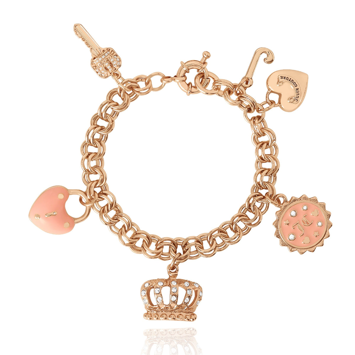 NWB Juicy Couture Metallic Crystal Accented Rose Gold Tone Charm Bracelet Watch Juicy Couture Glitter Dial Watch and Bracelet Set - YouTube main image 2