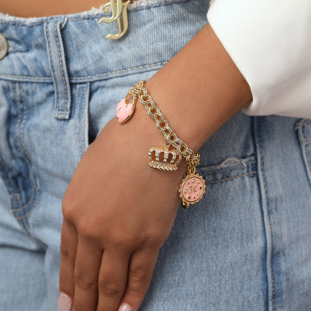 Goldtone Pink Charm Bracelet with Pave Accents - Juicy Couture display picture 2