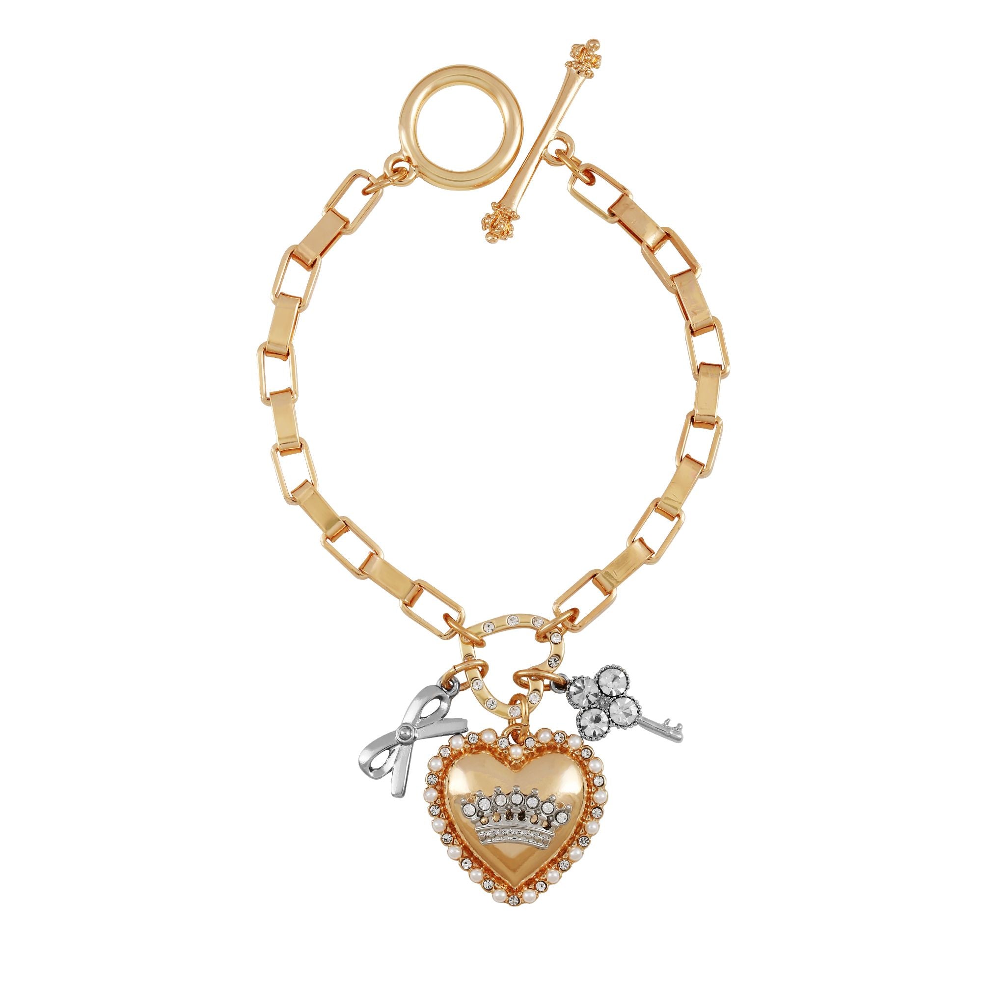 JUICY COUTURE jewelry large chain bracelet with charms lock,cherry,  heart,crown