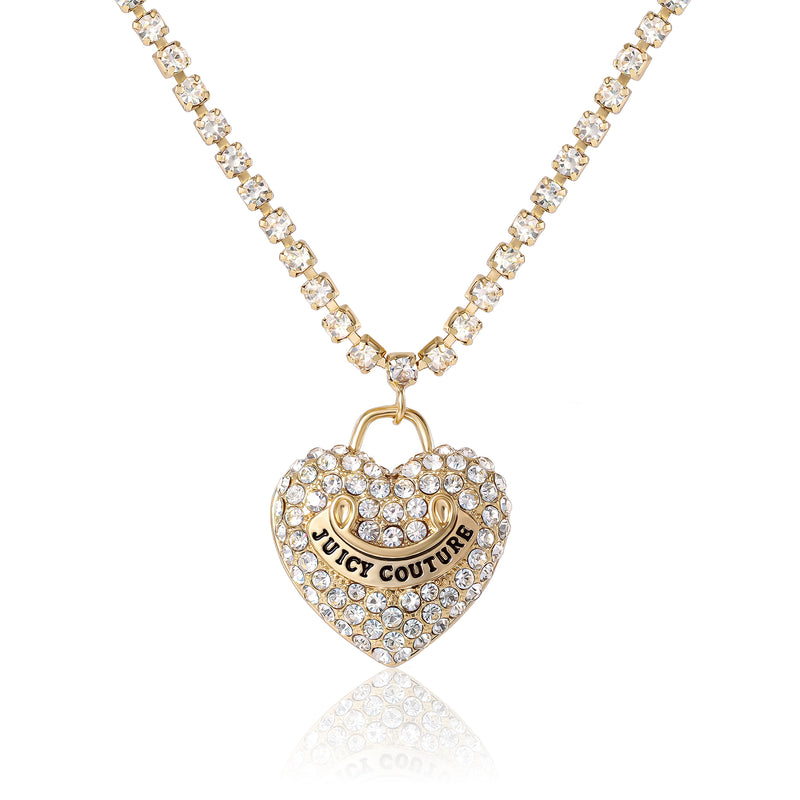 Pavé Heart Cyrstal Chain Pendant Necklace - Goldtone - Juicy Couture