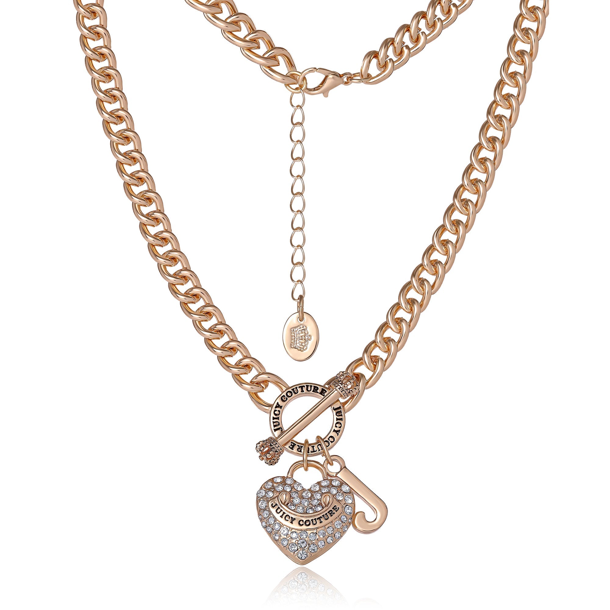 Goldtone Heart and Juicy Toggle Charm Necklace - Juicy Couture