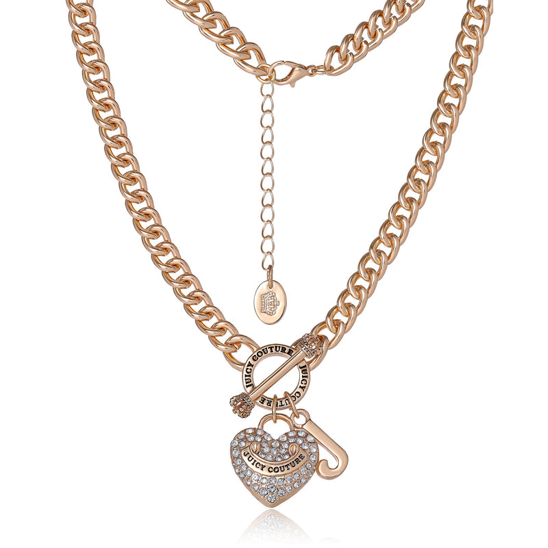 Heart and Juicy Toggle Charm Necklace - Goldtone - Juicy Couture