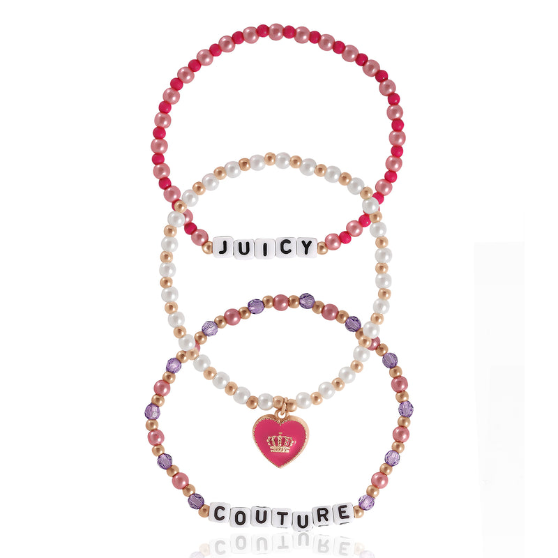 Kids Choose Juicy Heart Charm 3 Piece Beaded Bracelet Set