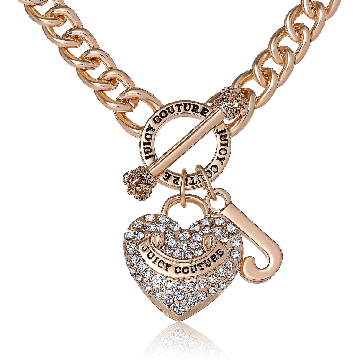 Juicy Couture Gold Rhinestone Heart & Logo Heart Charm Chain Link Belt Heart Charm Goldtone Chain Bracelet - Juicy Couture main image 2