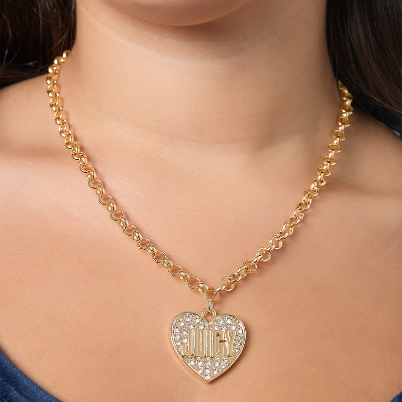 Heart Script Logo Necklace - Goldtone - Juicy Couture