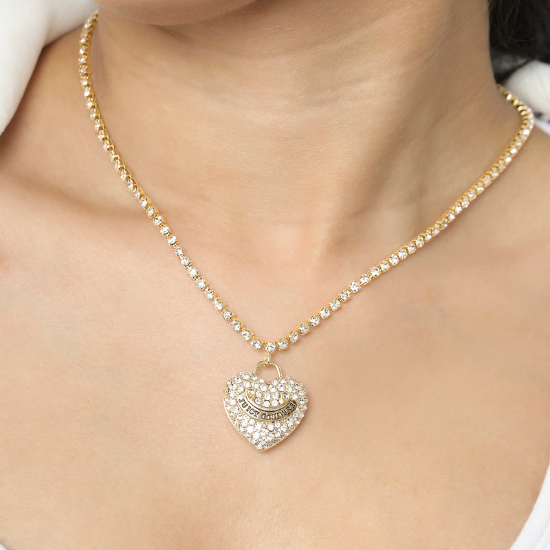 Pavé Heart Cyrstal Chain Pendant Necklace - Goldtone - Juicy Couture