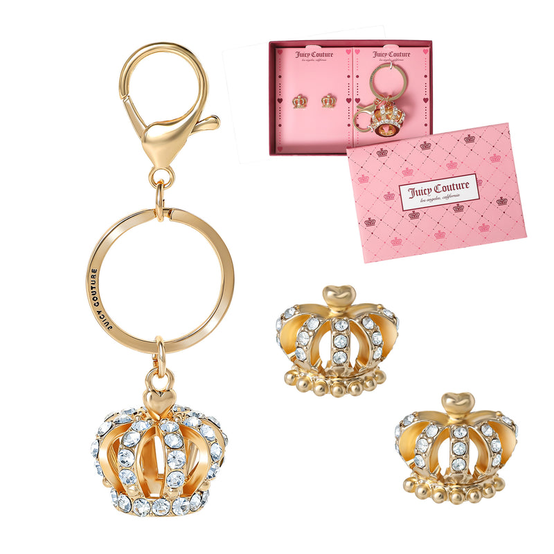 Gold-Tone Crystal Crown Keychain & Earring Set - Juicy Couture