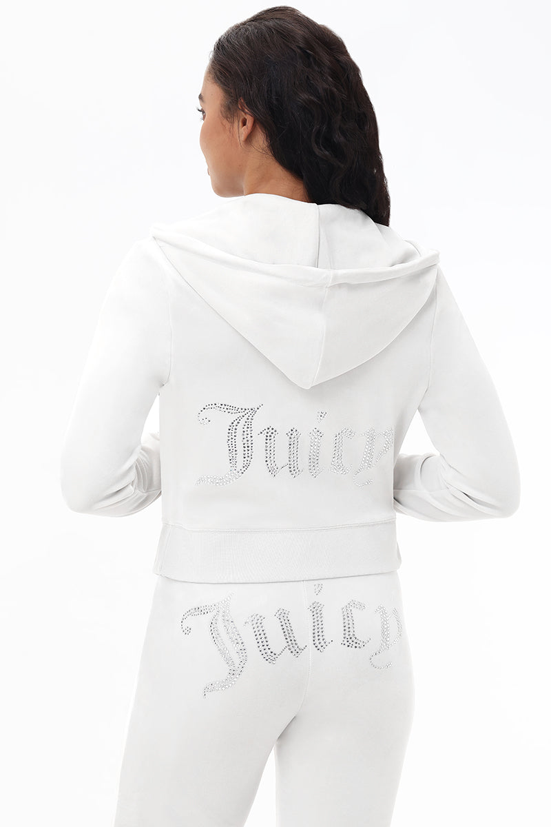 Custom Initial OG Big Bling Velour Hoodie - Angel - Juicy Couture