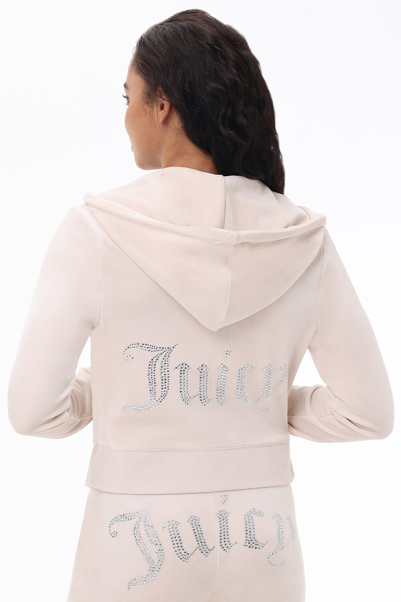 Plus-Size OG Big Bling Velour Hoodie Test - Crystal - Juicy Couture