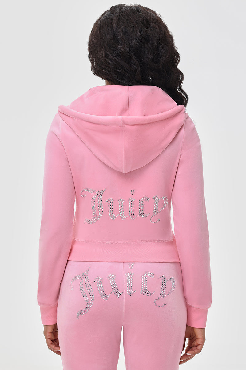 OG Big Bling Velour Hoodie - Heritage Pink - Juicy Couture