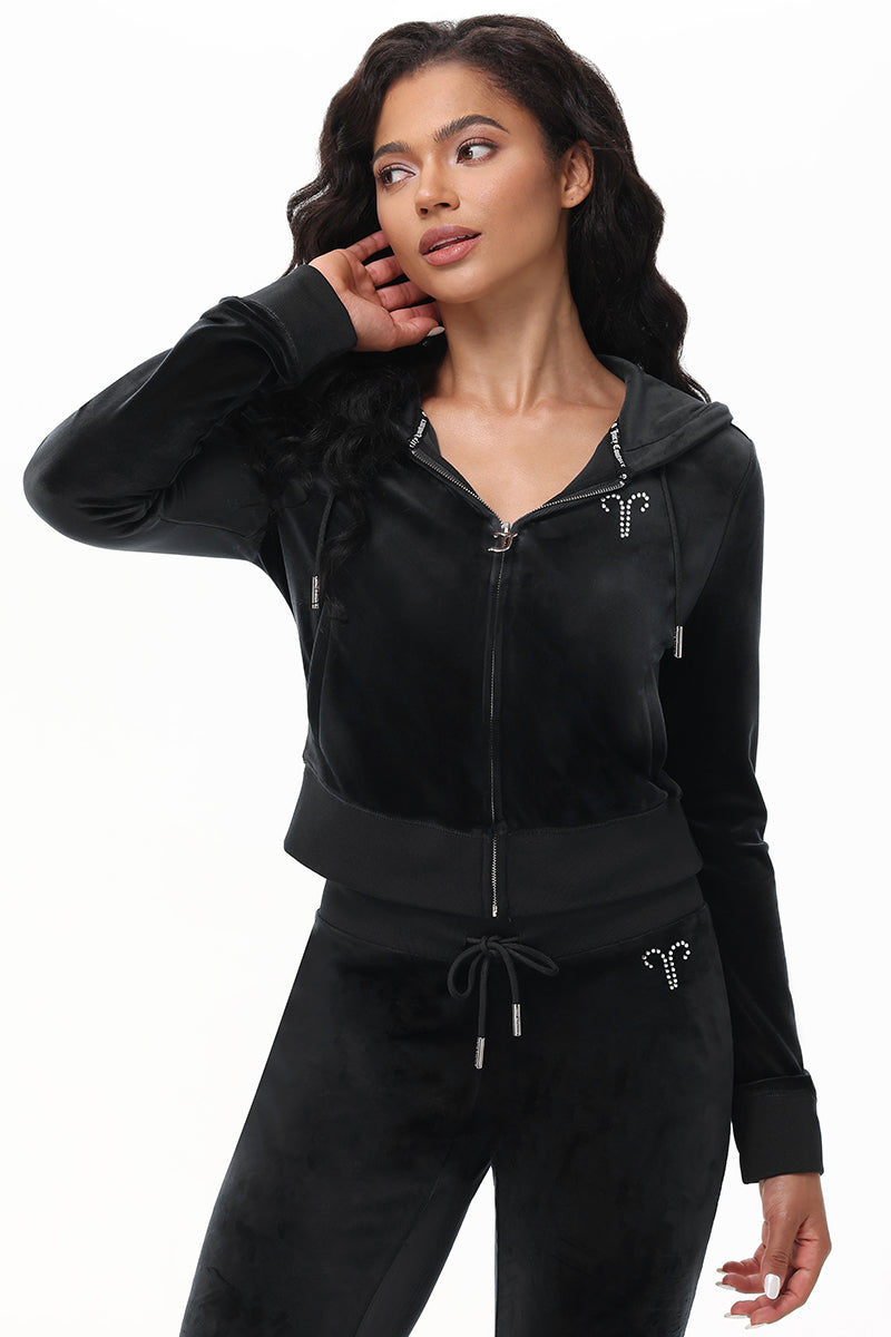 juicy Custom Zodiac OG Big Bling Velour Hoodie - Liquorice - Juicy Couture