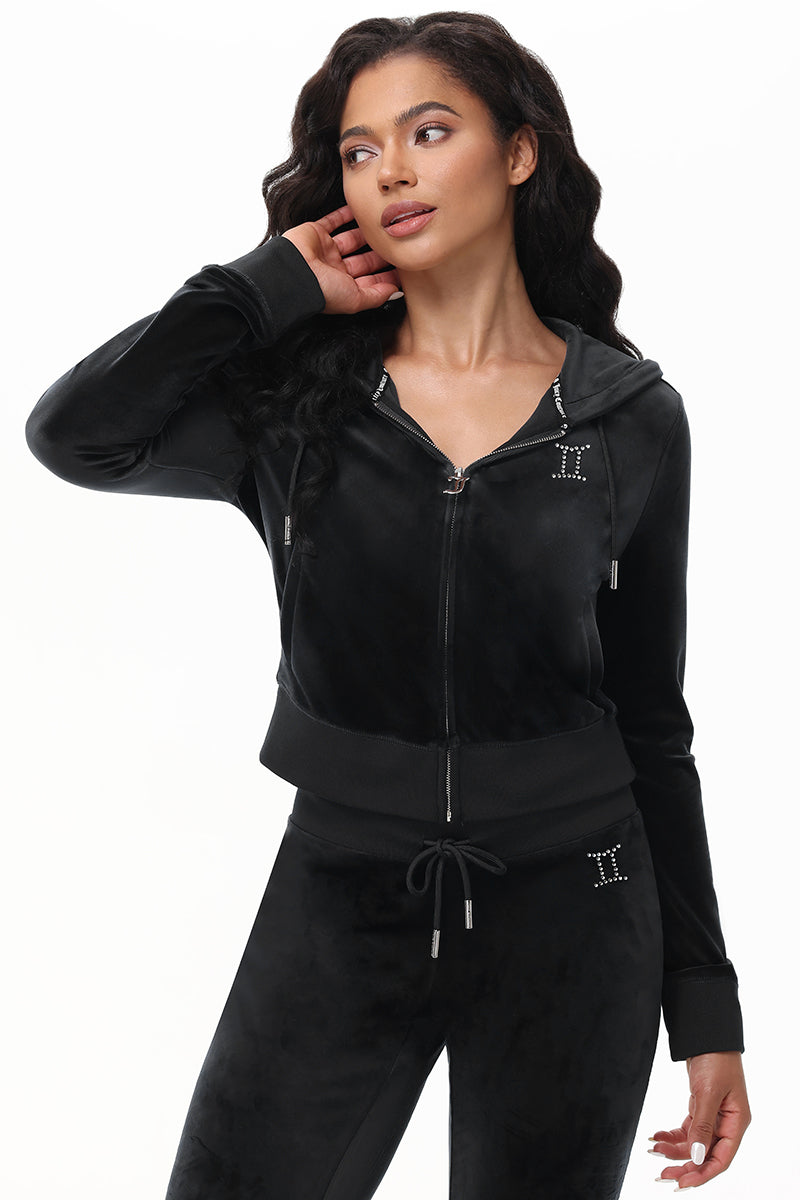 Custom Zodiac OG Big Bling Velour Hoodie - Liquorice - Juicy Couture