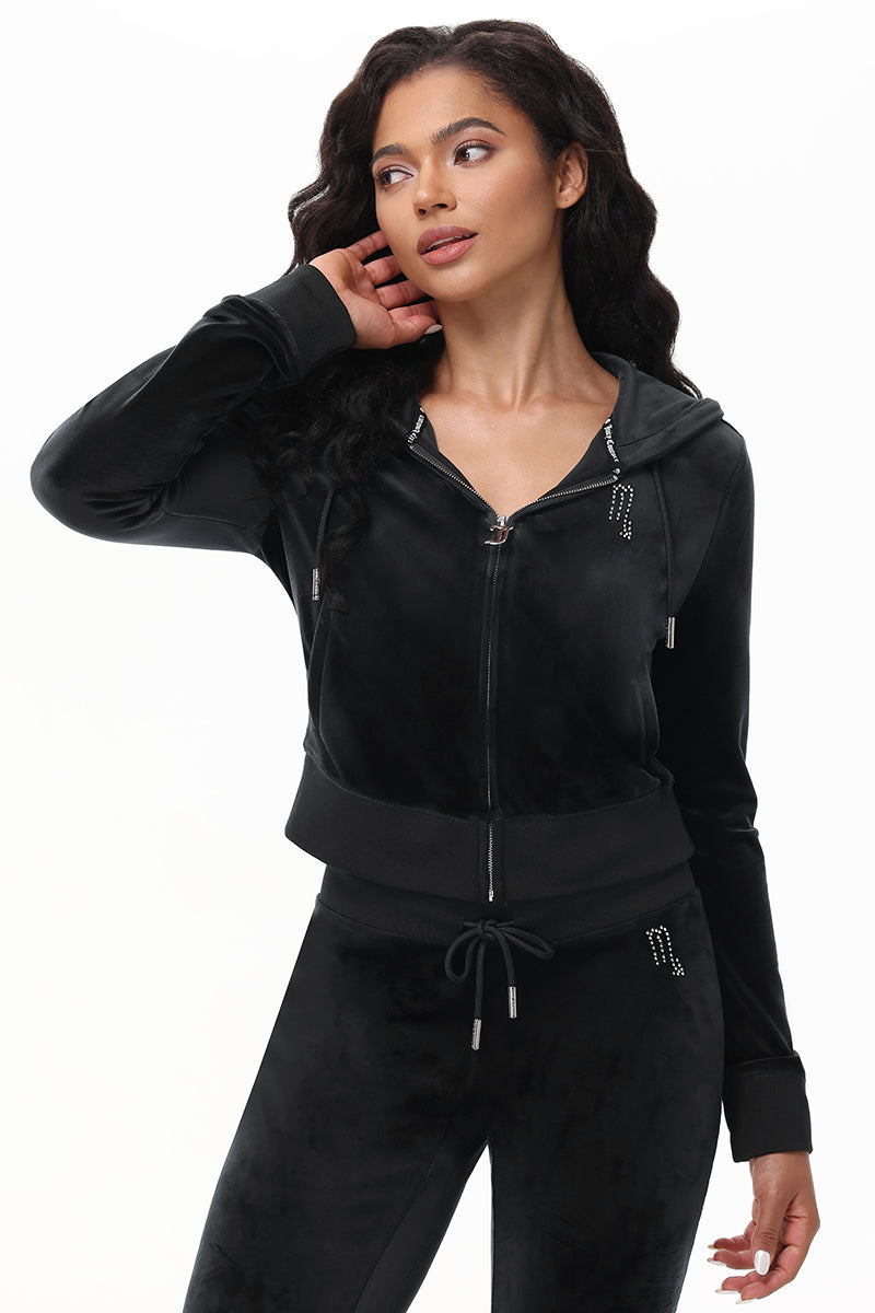 Custom Zodiac OG Big Bling Velour Hoodie - Liquorice - Juicy Couture