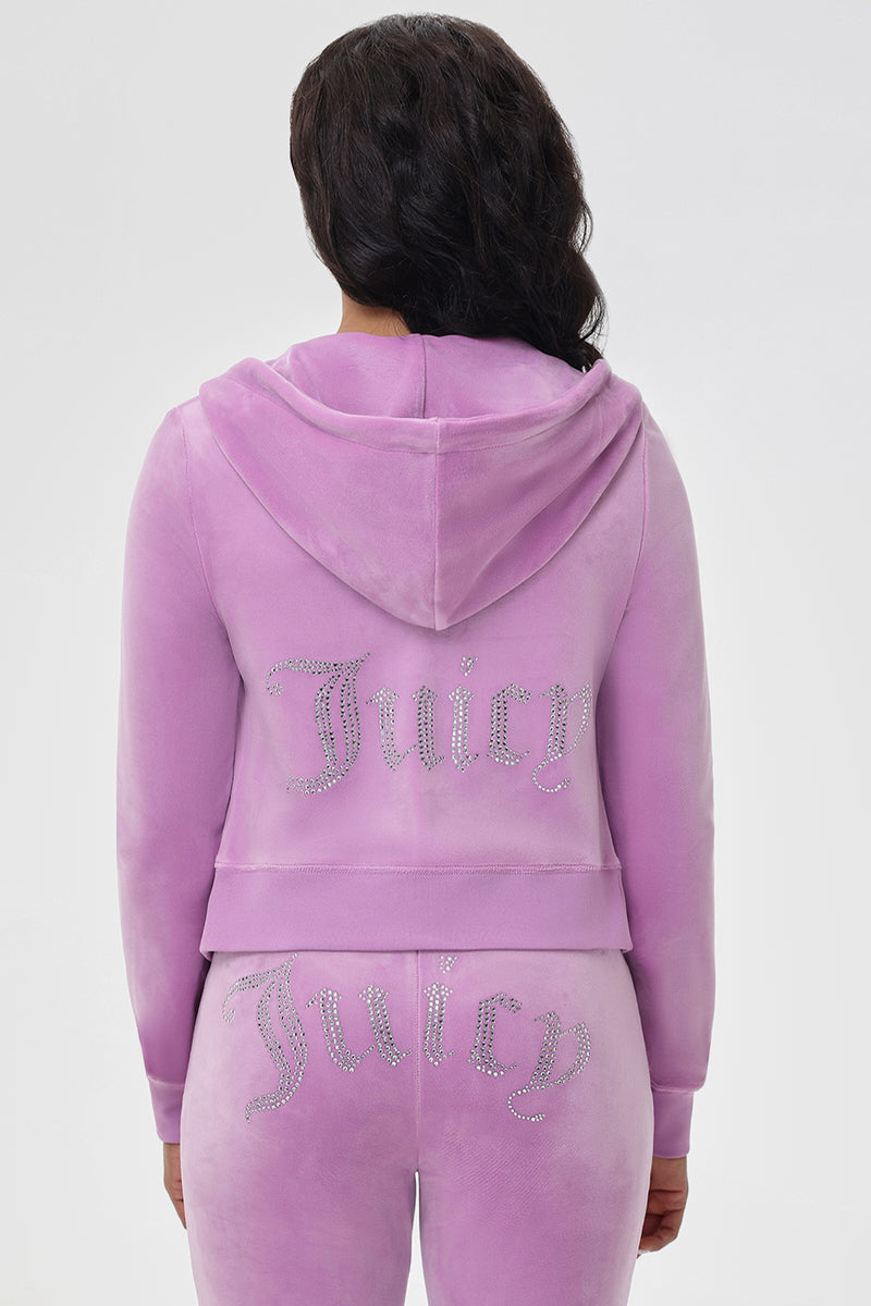 Plus-Size OG Big Bling Velour Hoodie Test - Violet Tulle - Juicy Couture