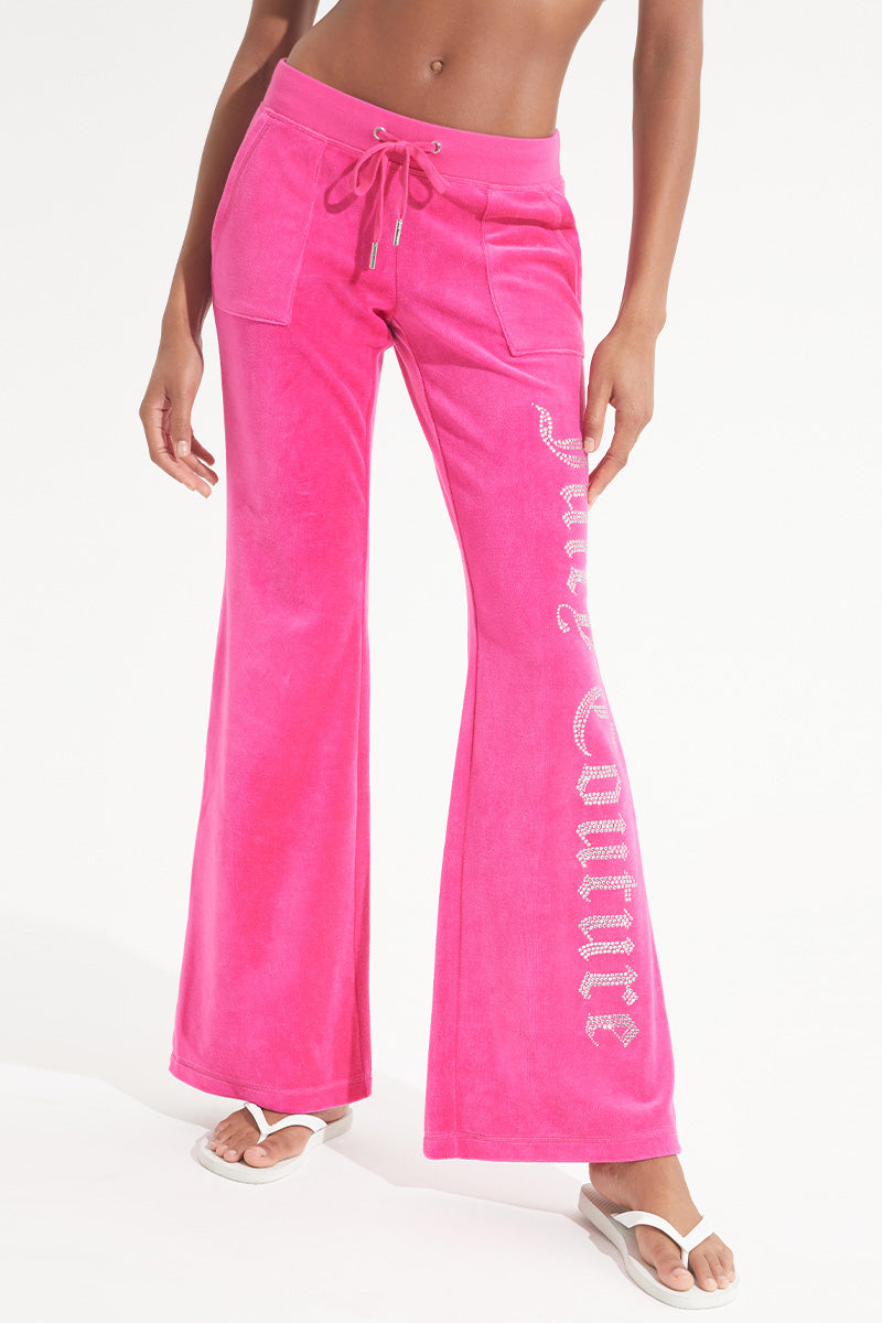 Cotton Velour Snap Pocket Track Pants with Side Bling
