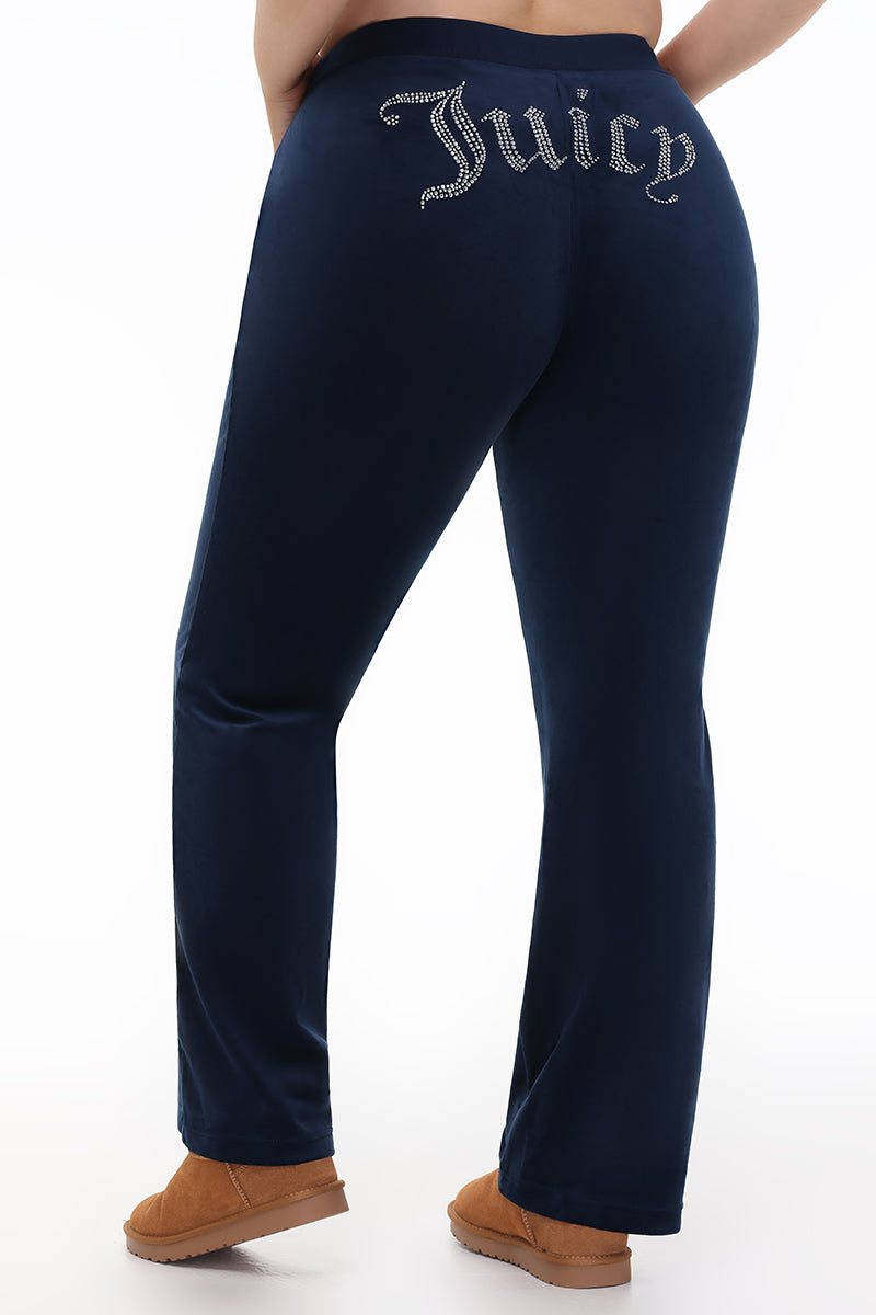 Plus-Size OG Big Bling Velour Track Pants - Regal Blue - Juicy Couture