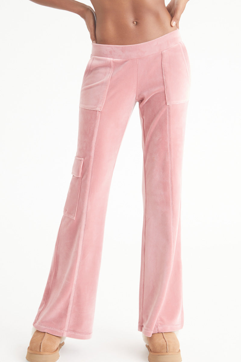 Low Rise Snap Pocket Velour Cargo Pants - Juicy Couture