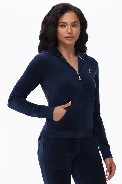 Navy velour hoodie hotsell