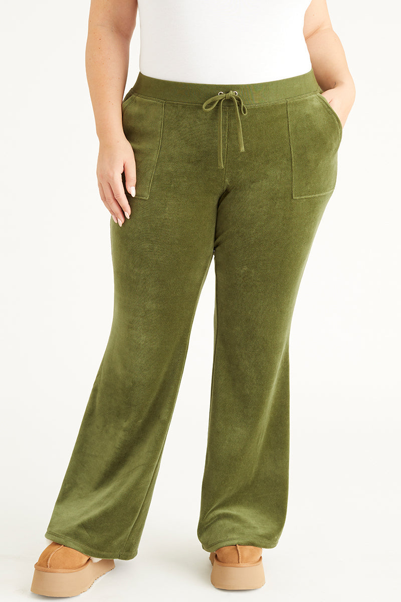 Plus-Size Hollywood Snap Pocket Cotton Velour Track Pants