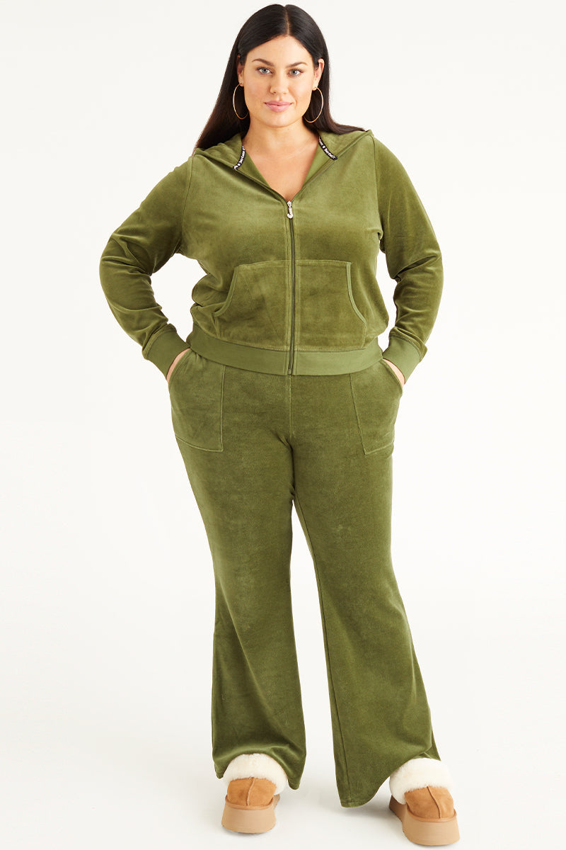 Plus-Size Hollywood Snap Pocket Cotton Velour Track Pants