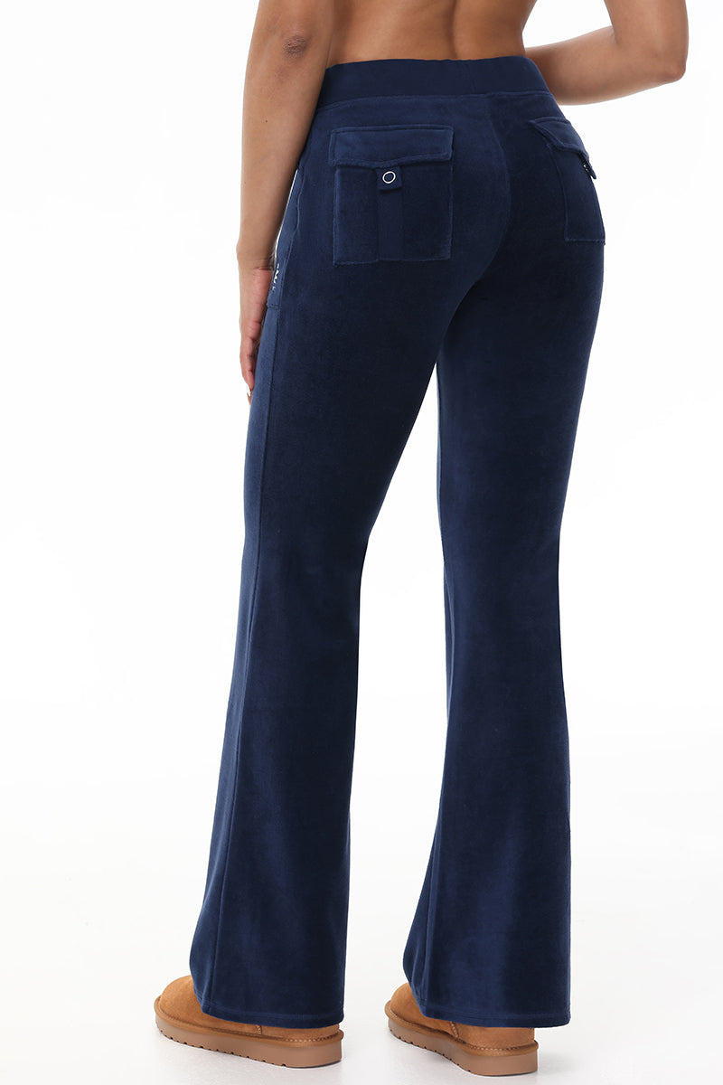 Hollywood Scottie Snap Pocket Cotton Velour Track Pants - Regal Blue - Juicy Couture
