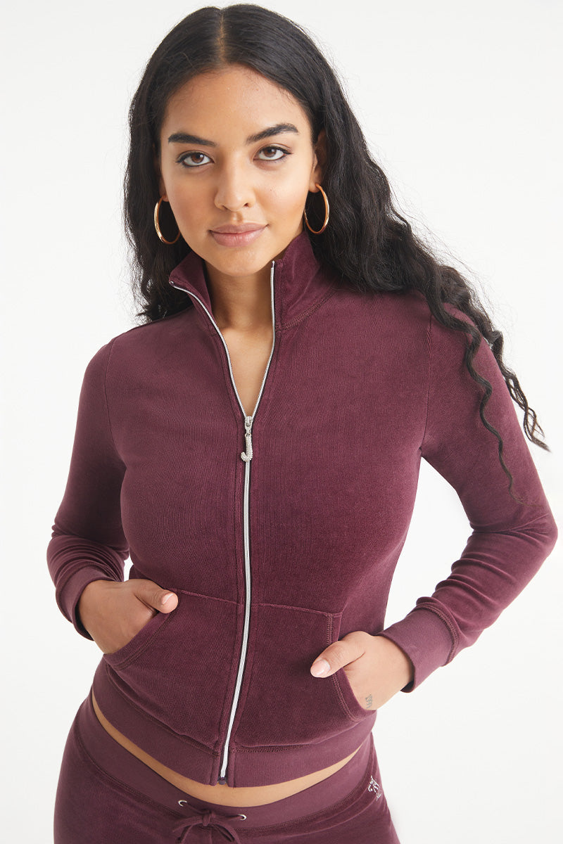 Ombre Bling Cotton Velour Mockneck Track Jacket