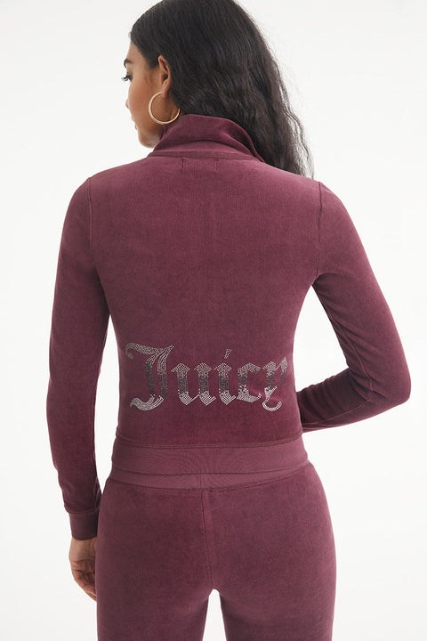 Ombre Bling Cotton Velour Mockneck Track Jacket
