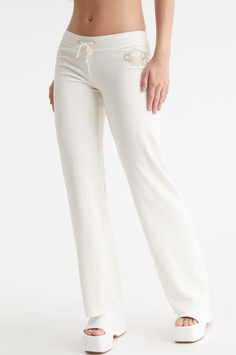 Malibu Crown Logo Cotton Velour Track Pants - Juicy Couture