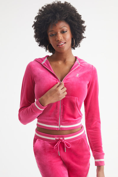 Contrast Rib Velour Hoodie - Juicy Couture