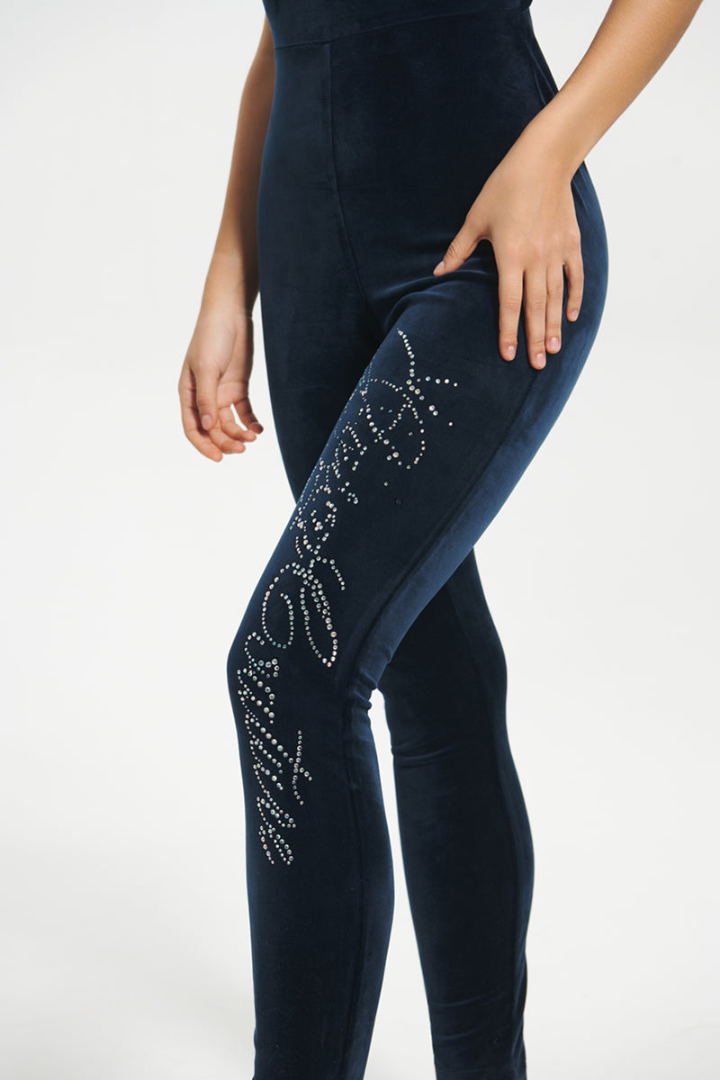 Strappy Script Velour Jumpsuit - Regal Blue - Juicy Couture