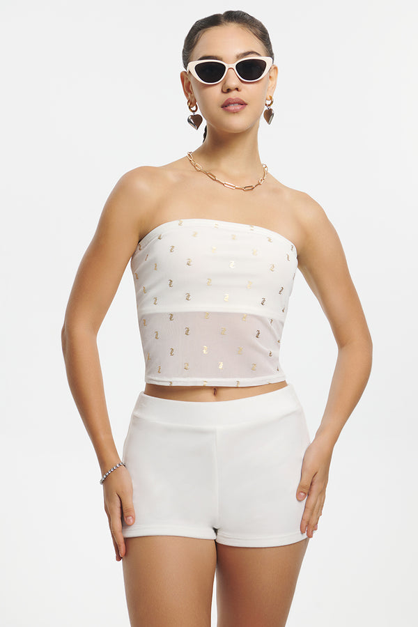 Metallic Monogram Mesh Tube Top - Juicy Couture