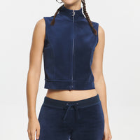 Mockneck Cotton Velour Zip-Up Vest - Juicy Couture