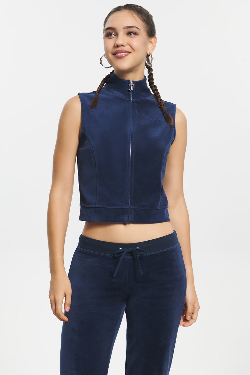 Mockneck Cotton Velour Zip-Up Vest - Juicy Couture