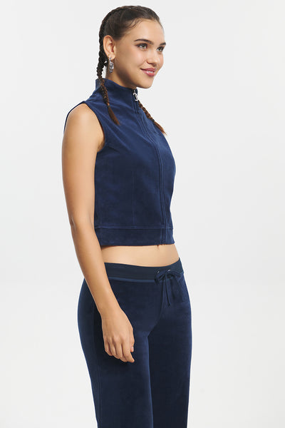 Mockneck Cotton Velour Zip-Up Vest - Juicy Couture