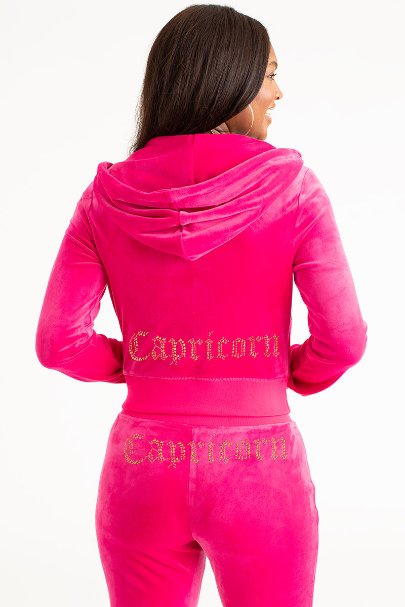 Capricorn Customizable Big Bling Velour Hoodie